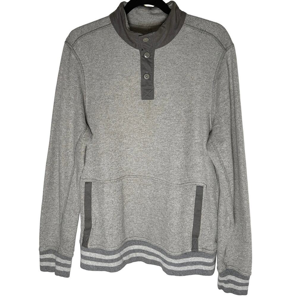 Lululemon Men's Le Pullover 1/4 Button Up Heathered Gray Sweater Kangaroo Pocket - Picture 2 of 9